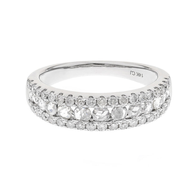 14k White Gold Three Row Diamond Ring