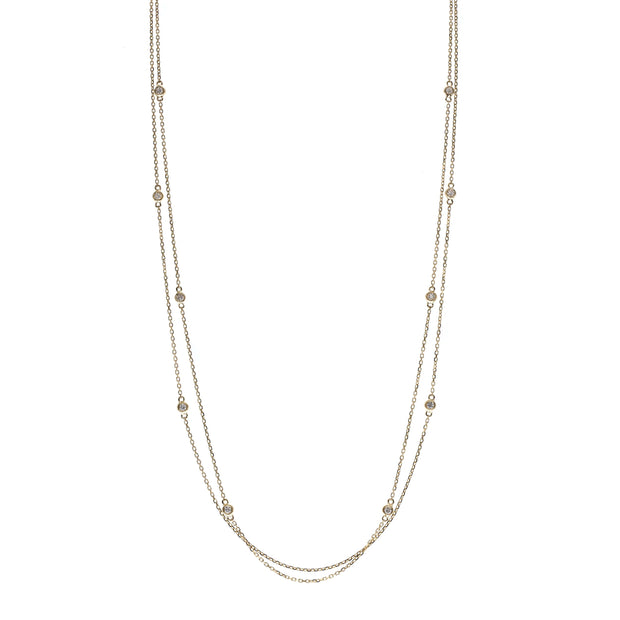 14k Yellow Gold Layered Diamond Station Necklace