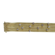 14k Two Tone Six Strand Wheat Bracelet with Bezel Set Diamond Stations