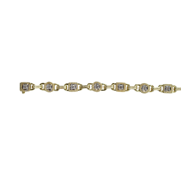 14k Yellow Gold Square and Round Bezel Set Diamond Bracelet