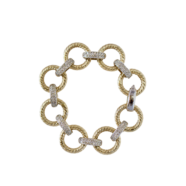 14k Two Tone Twisted Link and Diamond Bracelet