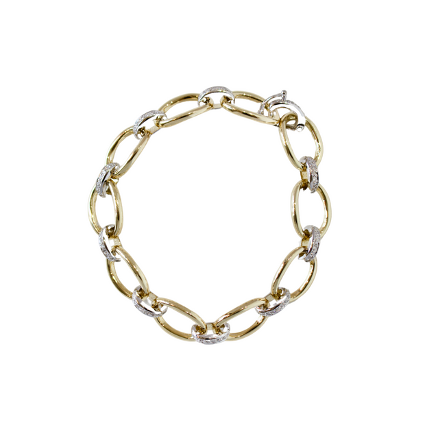 14k Two Tone Oval Link Bracelet with Alternating Pave Diamond Links