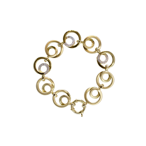 14k Yellow Gold Circle Link Bracelet with Diamond Accents