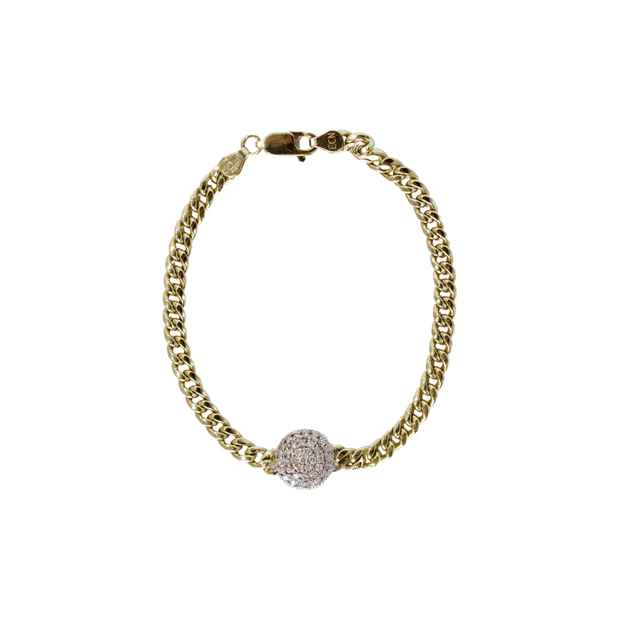 14k Yellow Gold Curb Link and Pave Diamond Center Bracelet