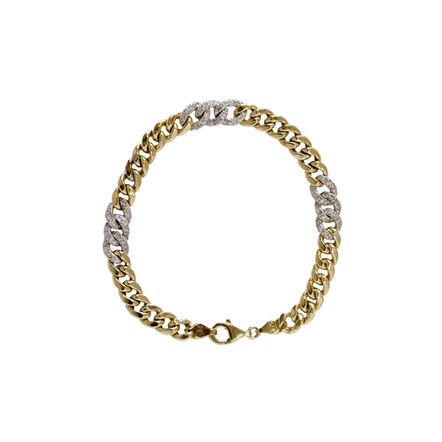 14k Yellow Gold Curb Link and Pave Diamond Bracelet