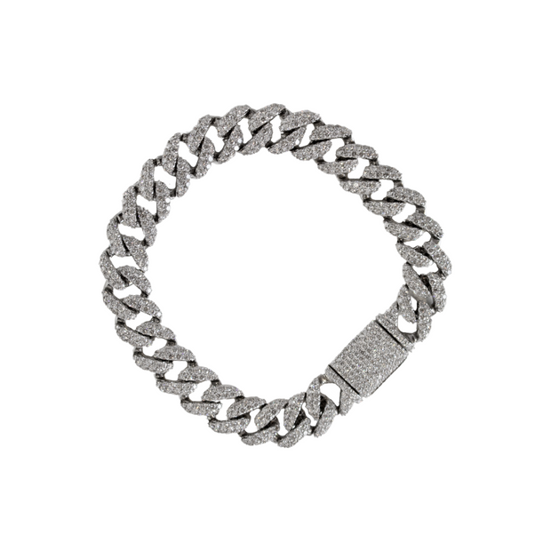 14k White Gold Diamond Pave Curb Link Men's Bracelet, 11.60ctw