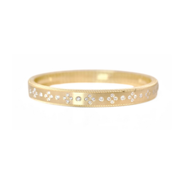 14k Yellow Gold Bangle with Floral Diamond Design