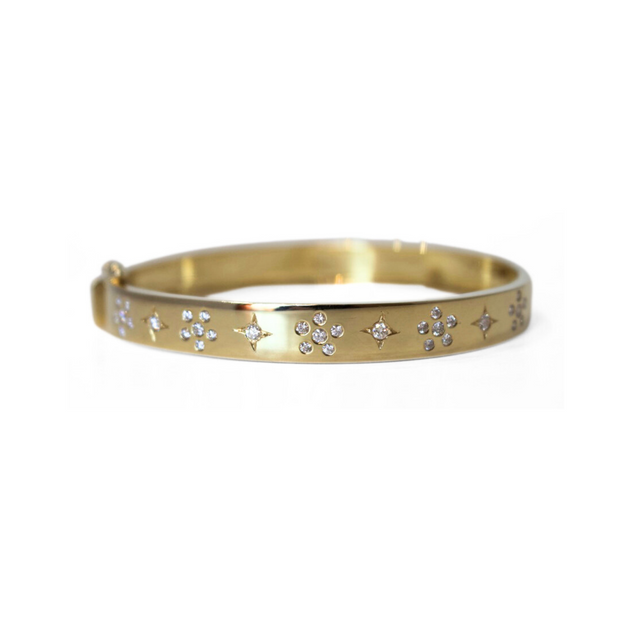 14k Yellow Gold Flush Set Diamond Bangle