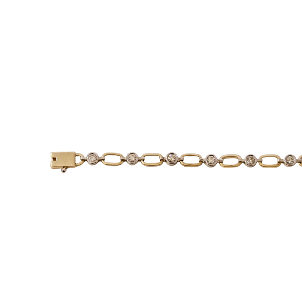 14k Two Tone Paperclip and Bezel Set Diamond Bracelet