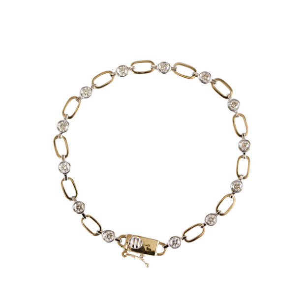 14k Two Tone Paperclip and Bezel Set Diamond Bracelet