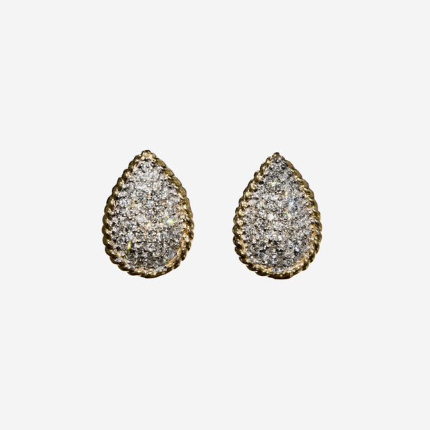 14k Two Tone Pave Diamond Stud Earrings