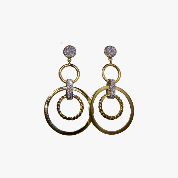 14k Yellow Gold Pave Diamond Dangle Earrings