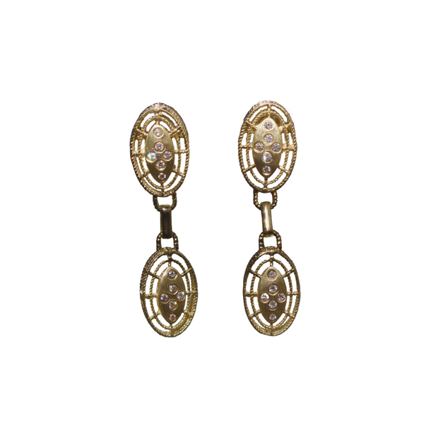 14k Yellow Gold Satin Finish Diamond Accent Dangle Earrings