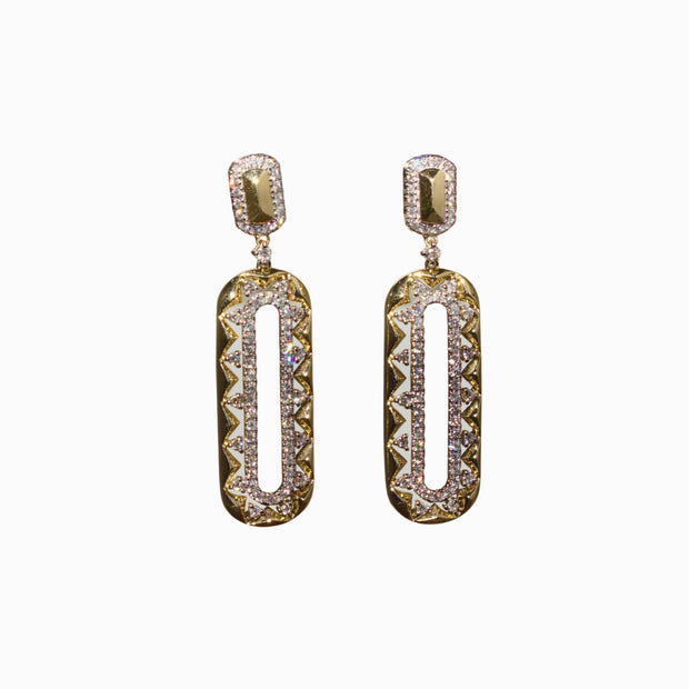 14k Yellow Gold Oval Diamond Dangle Earrings