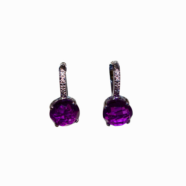 14k White Gold Amethyst and Diamond Drop Earrings