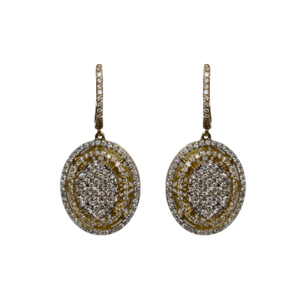 14k Yellow Gold Pave Diamond Dangle Earrings