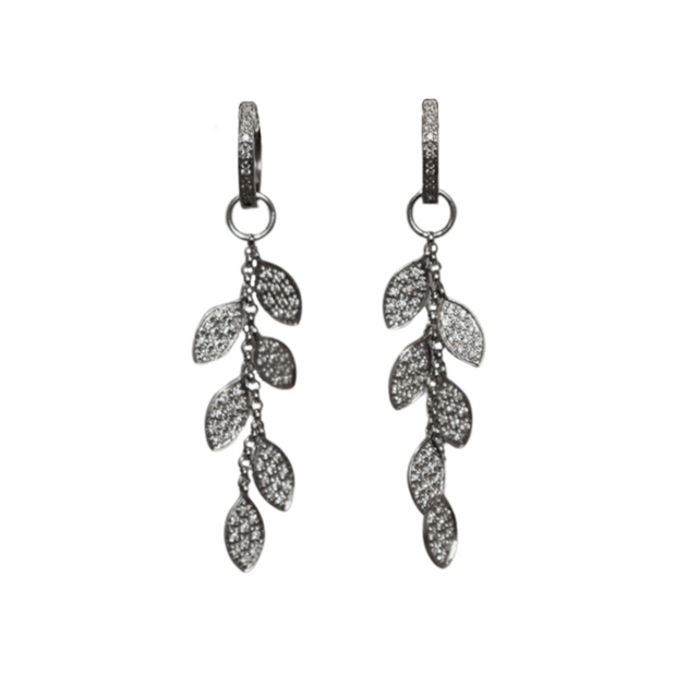 14k White Gold Pave Diamond Dangle Earrings