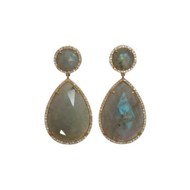 14k Yellow Gold Laborite and Diamond Dangle Earrings