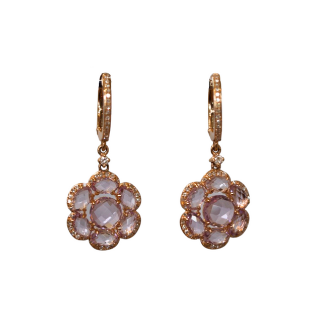 14k Rose Gold Pink Tourmaline and Diamond Floral Earrings