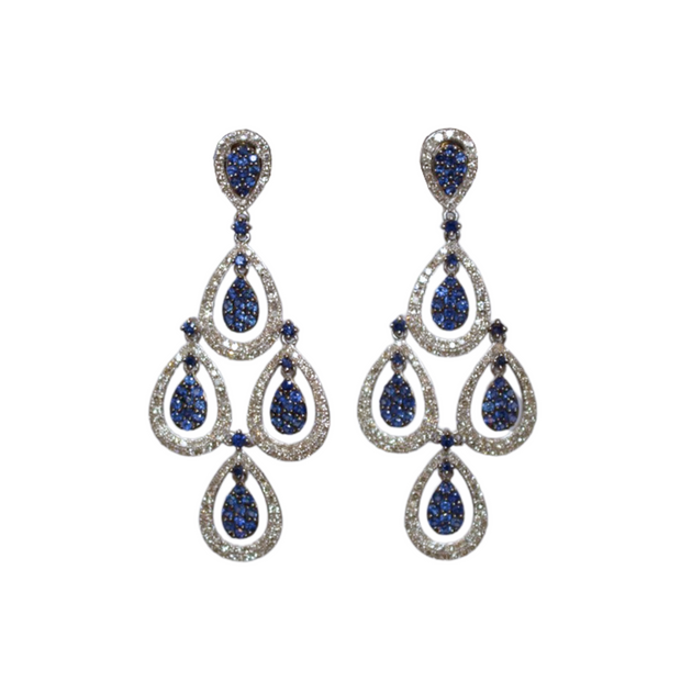 18k White Gold Sapphire and Diamond Chandelier Earrings