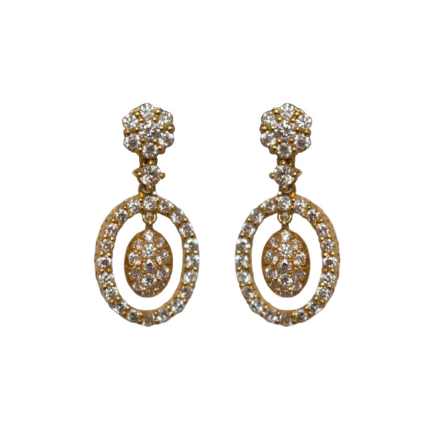 14k Yellow Gold Diamond Oval Drop Earrings