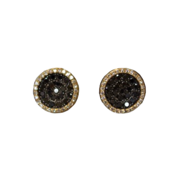 14k Yellow Gold Black Diamond Pave Stud Earrings