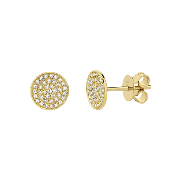 14k Yellow Gold Pave Diamond Stud Earrings