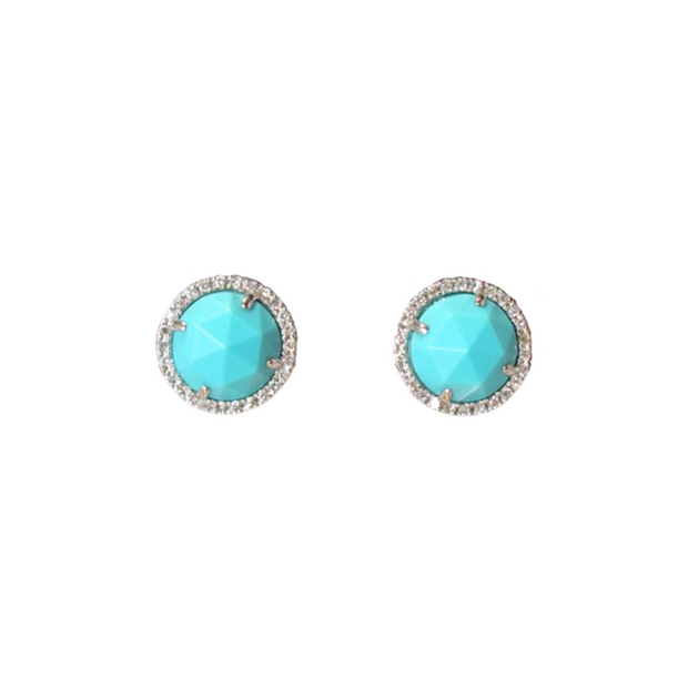 14k Yellow Gold Turquoise and Diamond Studs