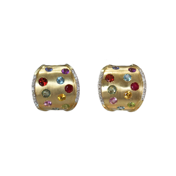 14k Yellow Gold Multicolored Gemstone Earrings