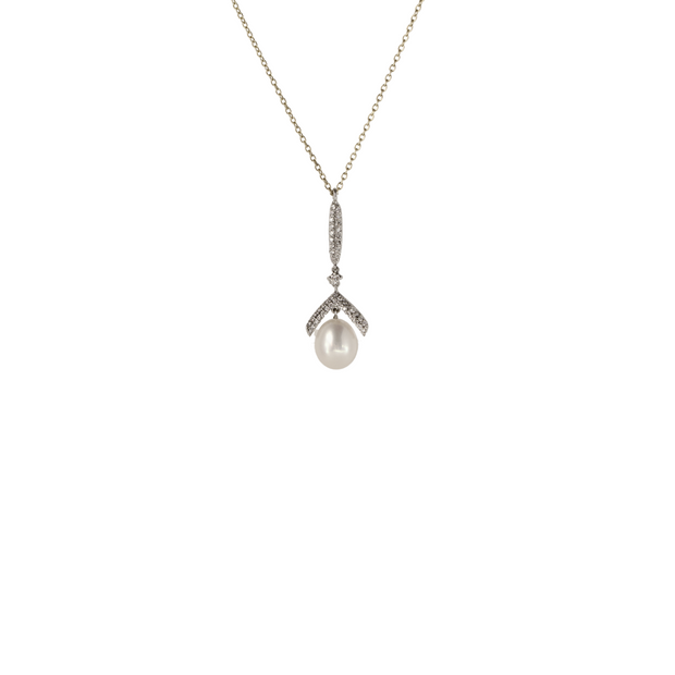 14k Yellow and White Gold Pearl and Diamond Necklace