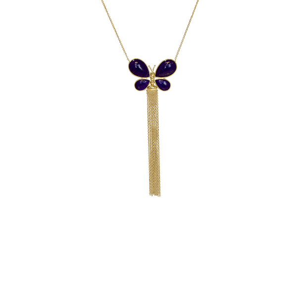 14k Yellow Gold Lapis Butterfly Necklace