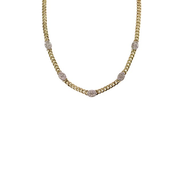 14k Yellow Gold Five Pave Diamond Station Necklace