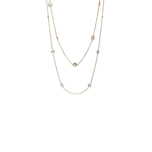 14k Yellow Gold Diamond Station Necklace