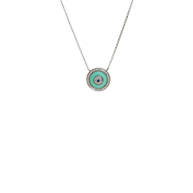 14k White Gold Eye Pendant Necklace