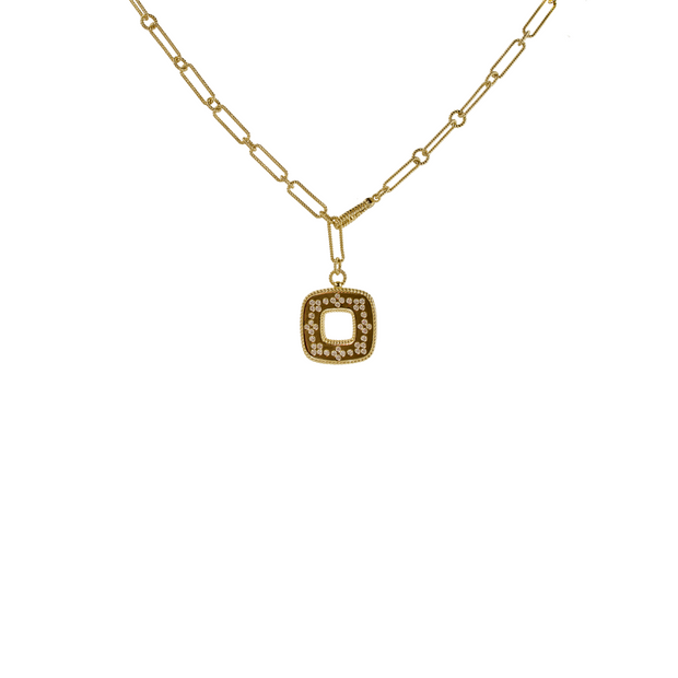 14k Yellow Gold Square Lariat Pendant Necklace