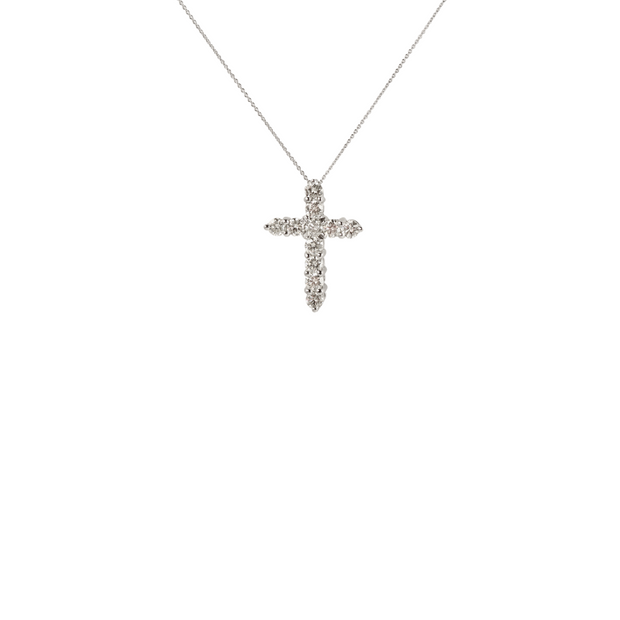 14k White Gold Diamond Cross Necklace 1.65CTW