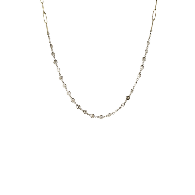 14k Gold Paperclip and Diamonds by the Millimeter Necklace