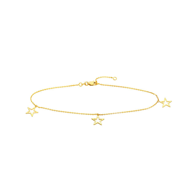 14k Yellow Gold Star Trio Ankle Bracelet