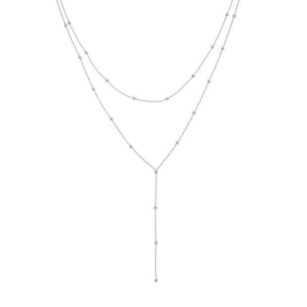 14k Gold Bead Chain Station Drop Necklace