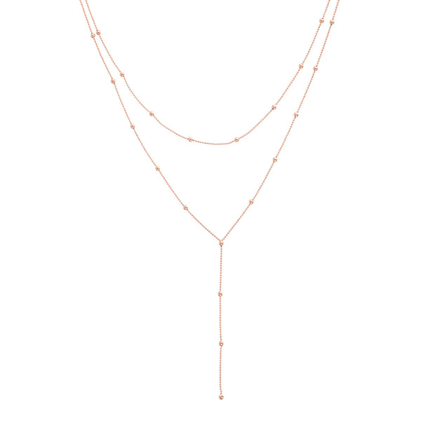 14k Gold Bead Chain Station Drop Necklace