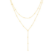 14k Gold Bead Chain Station Drop Necklace