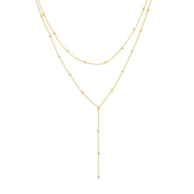 14k Gold Bead Chain Station Drop Necklace