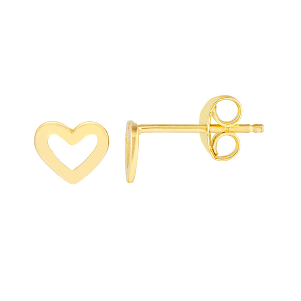 14k Yellow Gold Open Heart Stud Earrings
