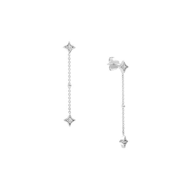 14k Gold Star Set Diamond Station Earrings