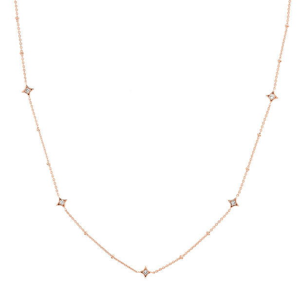 14k Gold Star Set Diamond Station Necklace