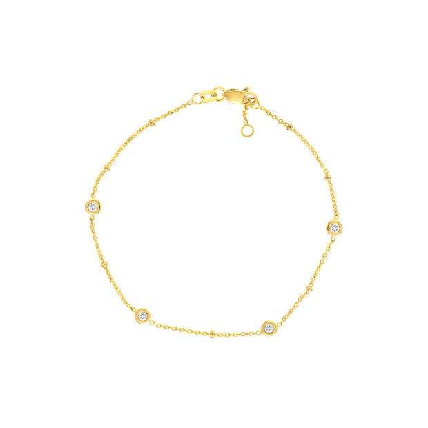 14k Gold Bezel Set Diamond Station Bracelet