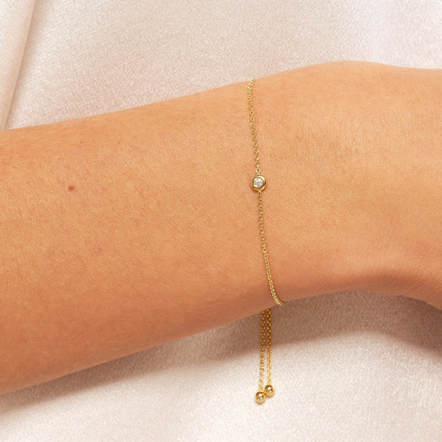 14k Yellow Gold Bezel Set Diamond Bolo Bracelet