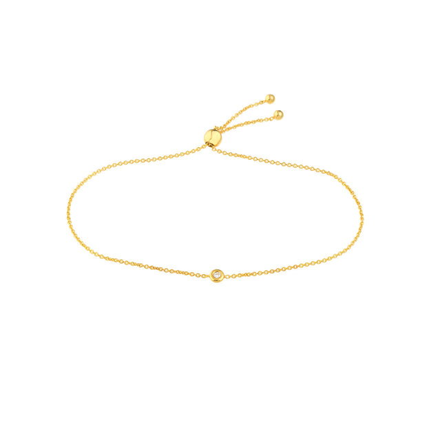 14k Yellow Gold Bezel Set Diamond Bolo Bracelet