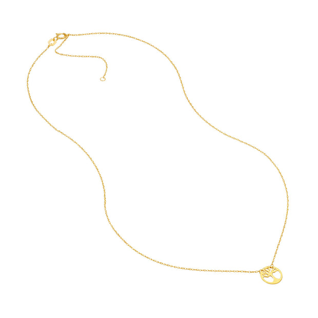 14k Yellow Gold Tree of Life Cut Out Pendant Necklace