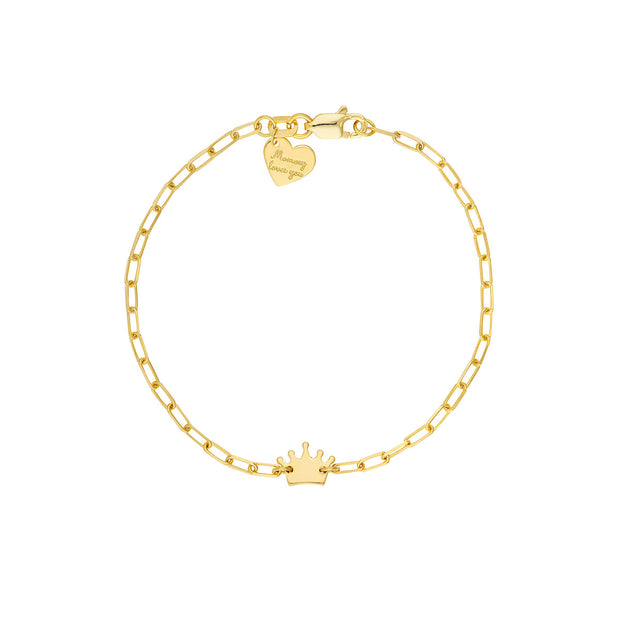 14K Yellow Gold Paperclip Link Crown Bracelet